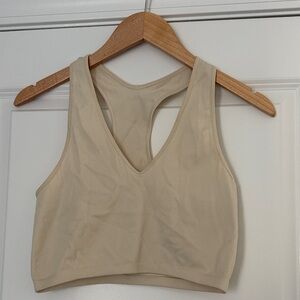 Cream Ribbed Sports Bra